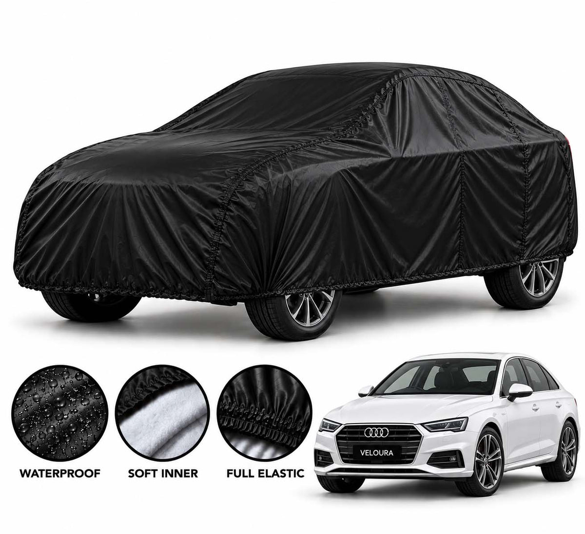 Audi A4 car cover in Black — Veloura waterproof parachute
