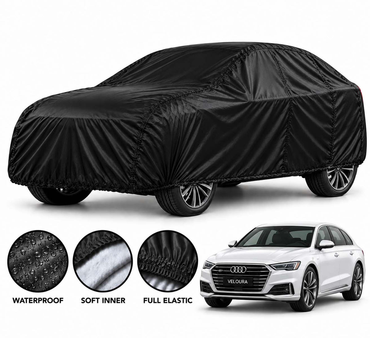 Audi A8 car cover in Black — Veloura waterproof parachute