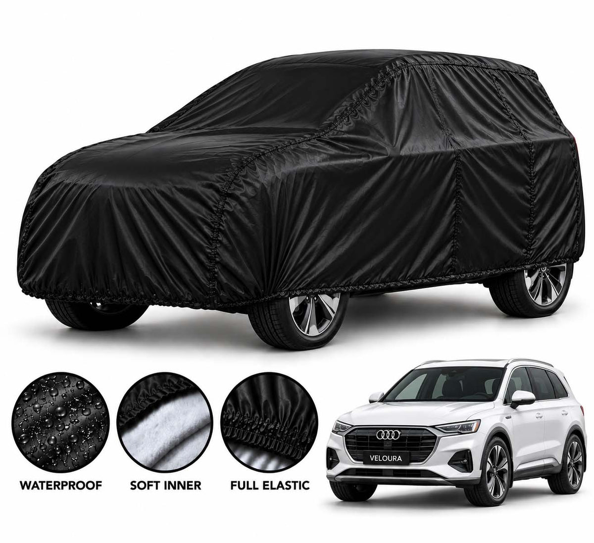 Audi e-Tron car cover in Black — Veloura waterproof parachute