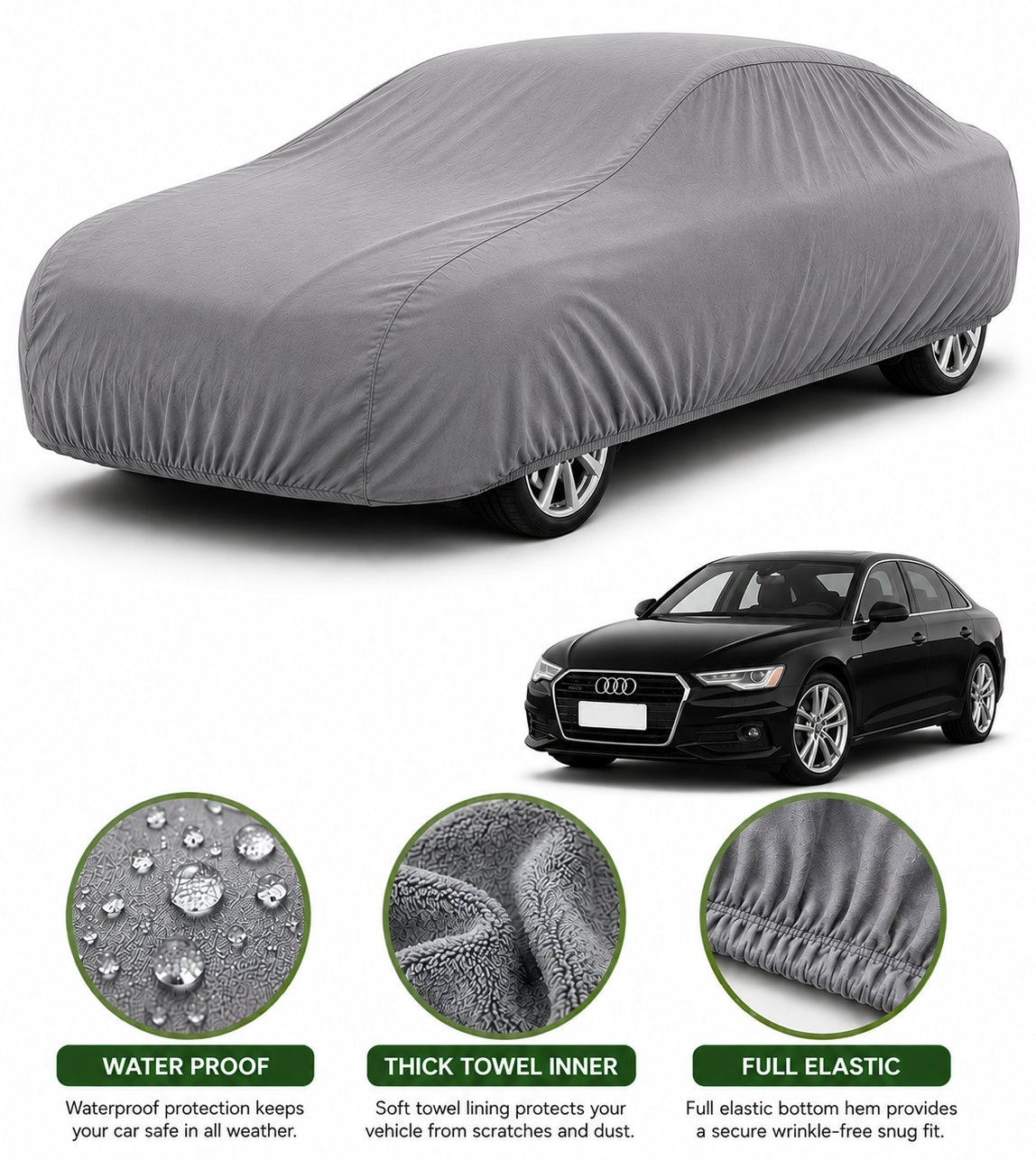 Audi A6 car cover in Grey — Veloura waterproof microfiber