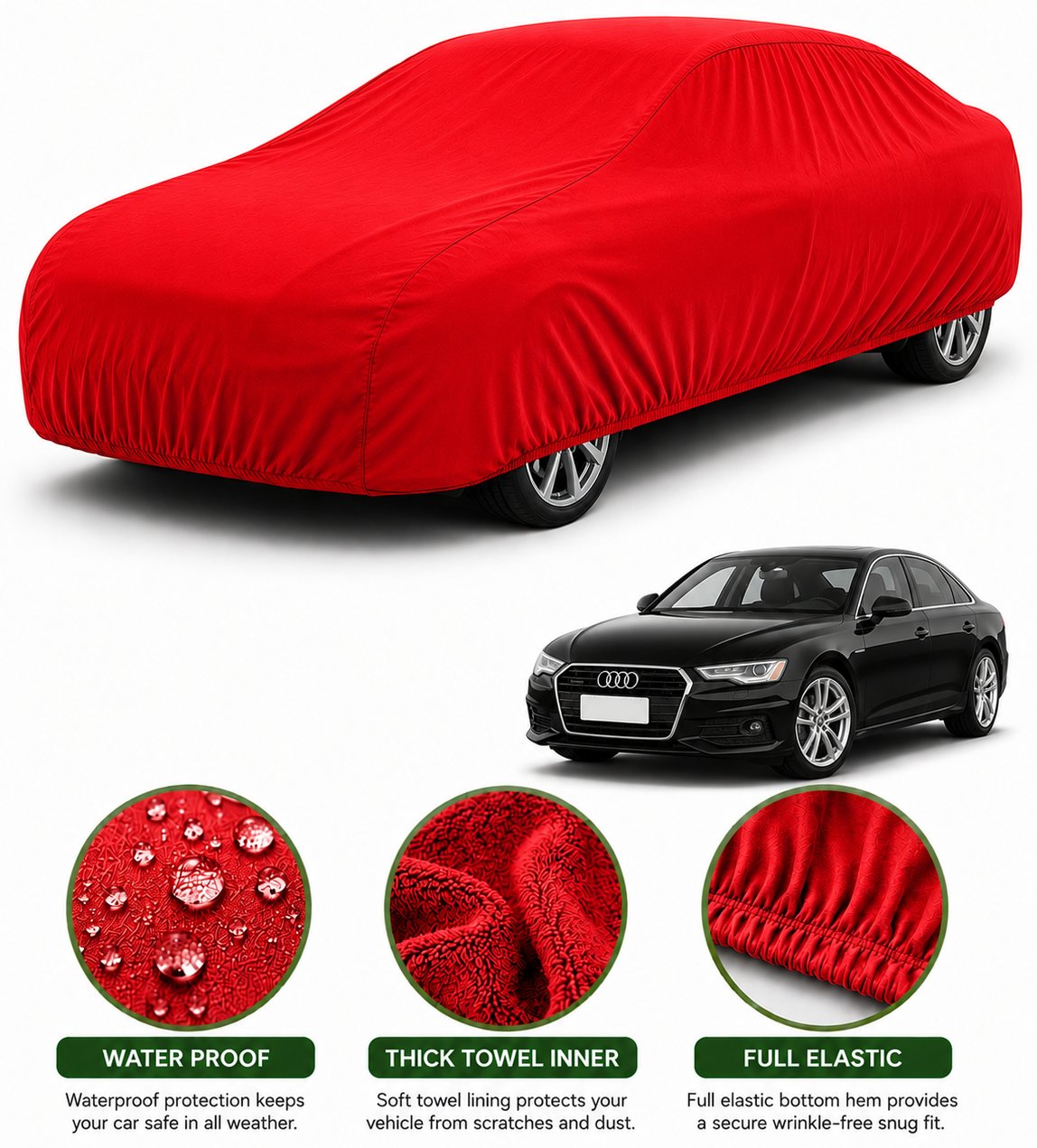 Audi A6 car cover in Red — Veloura waterproof microfiber