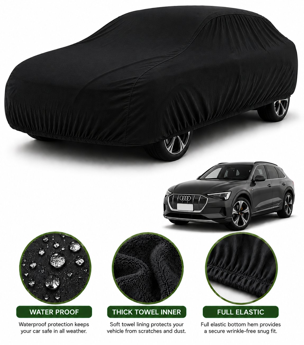 Audi e-Tron car cover in Black — Veloura waterproof microfiber