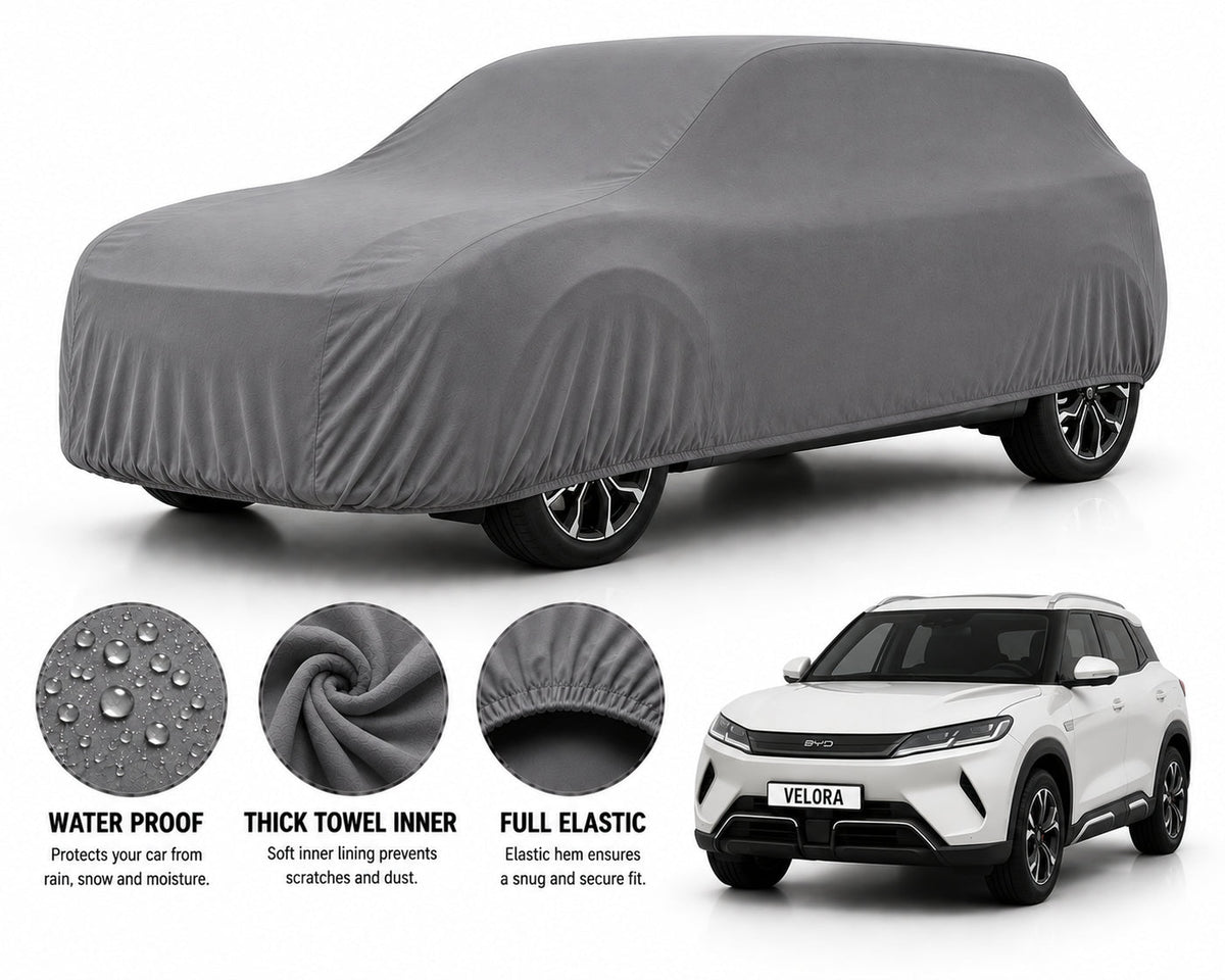 BYD Atto 3 car cover in Grey — Veloura waterproof microfiber