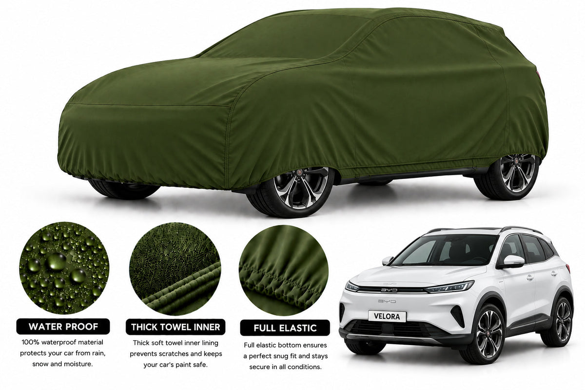 BYD Atto 3 car cover in Green — Veloura waterproof microfiber