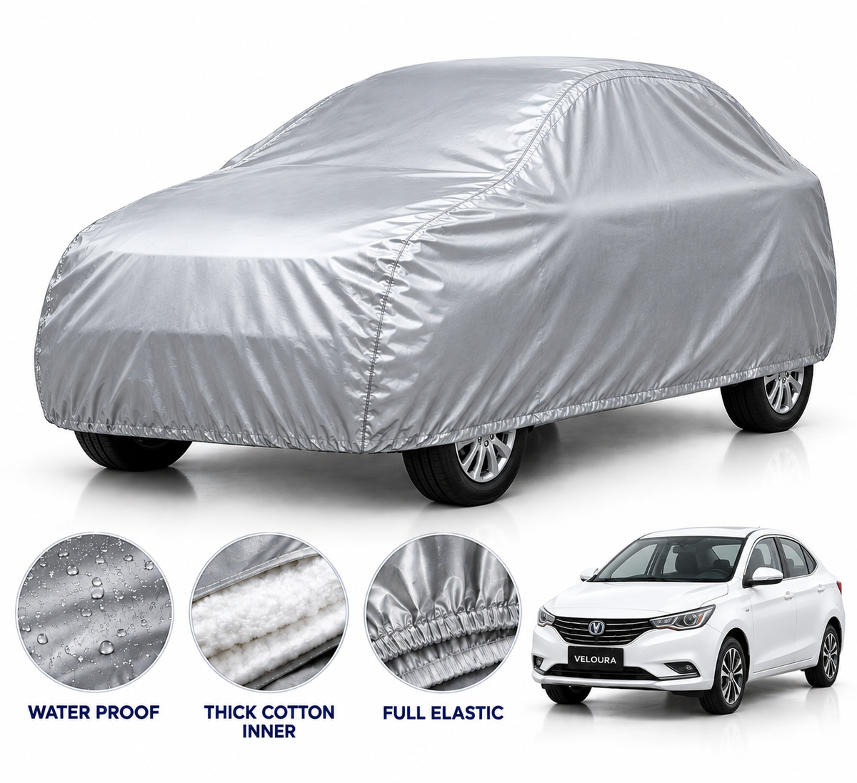 Changan Alsvin car cover in Silver — Veloura waterproof PVC cotton