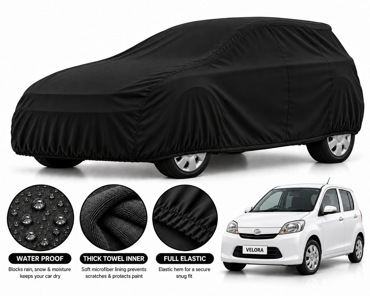 Daihatsu Coure car cover in Black — Veloura waterproof microfiber