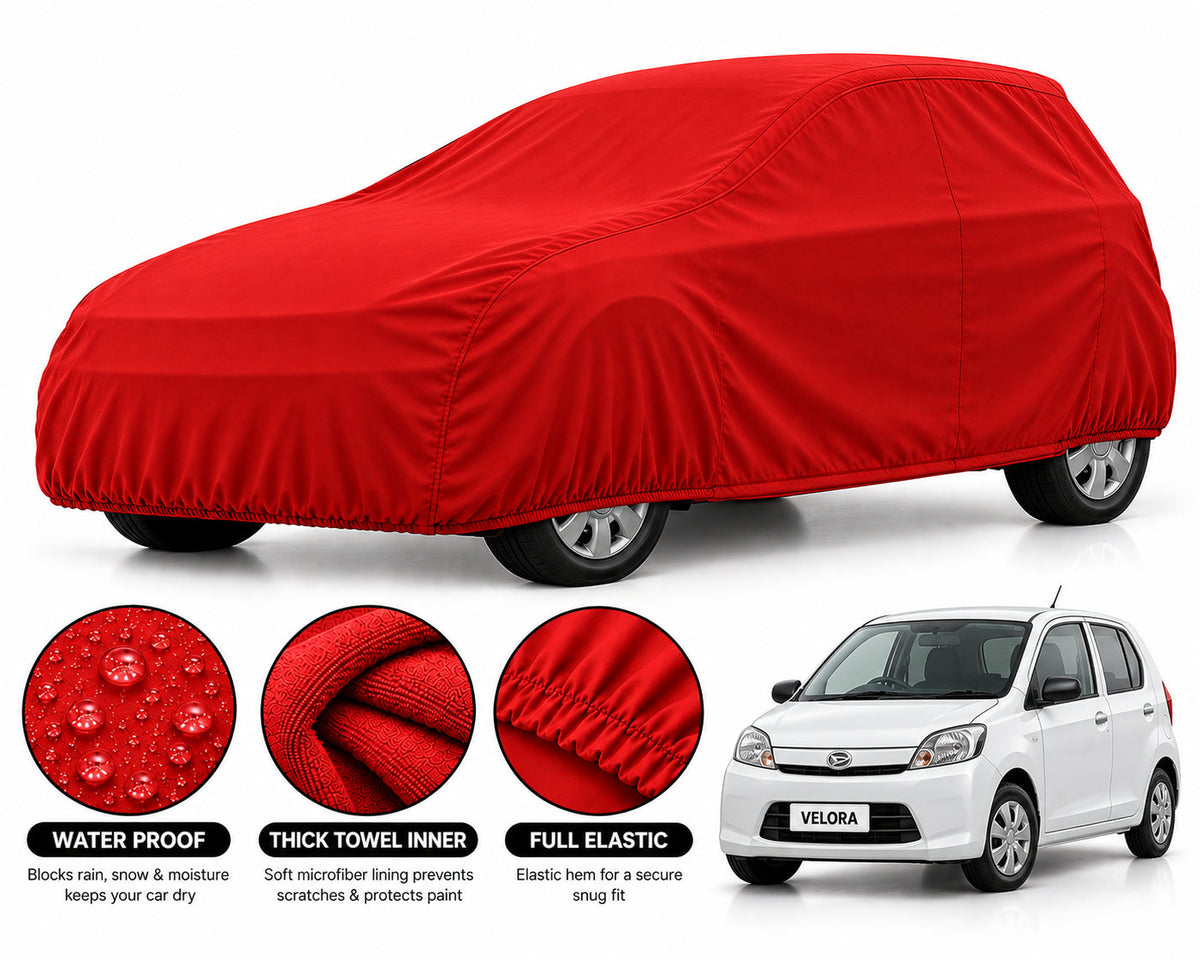Daihatsu Coure car cover in Red — Veloura waterproof microfiber