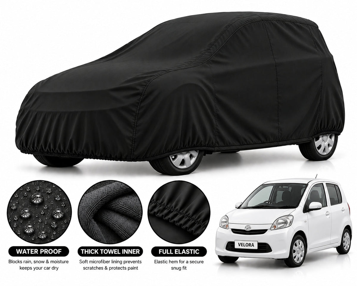 Daihatsu Mira car cover in Black — Veloura waterproof microfiber