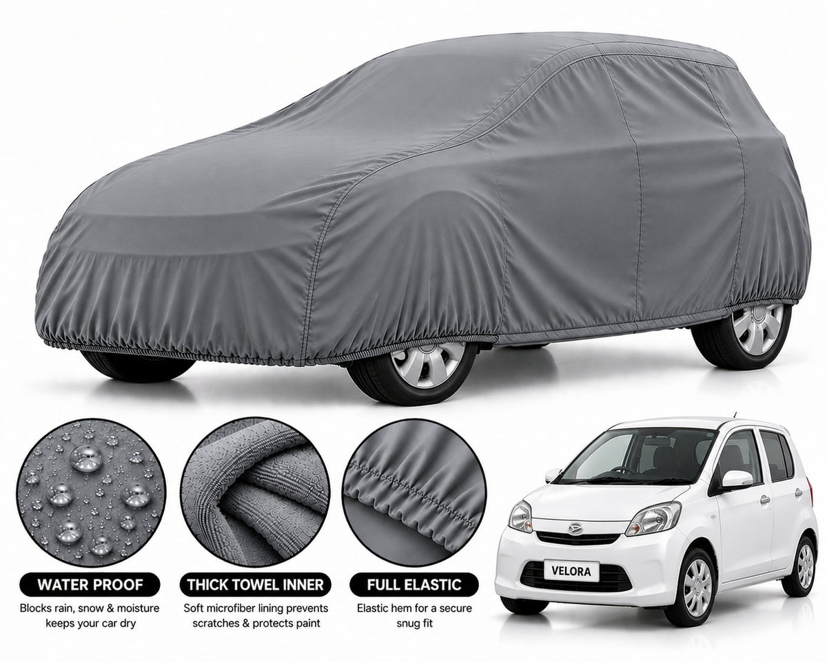 Daihatsu Mira car cover in Grey — Veloura waterproof microfiber
