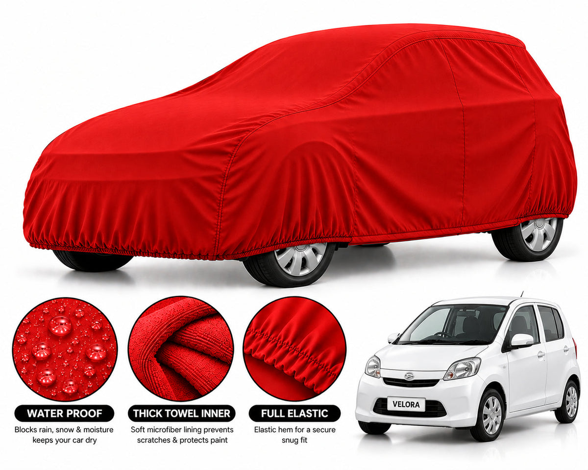 Daihatsu Mira car cover in Red — Veloura waterproof microfiber