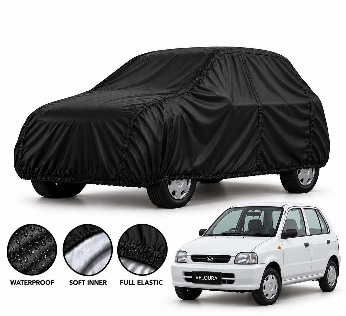 Daihatsu Coure car cover in Black — Veloura waterproof parachute