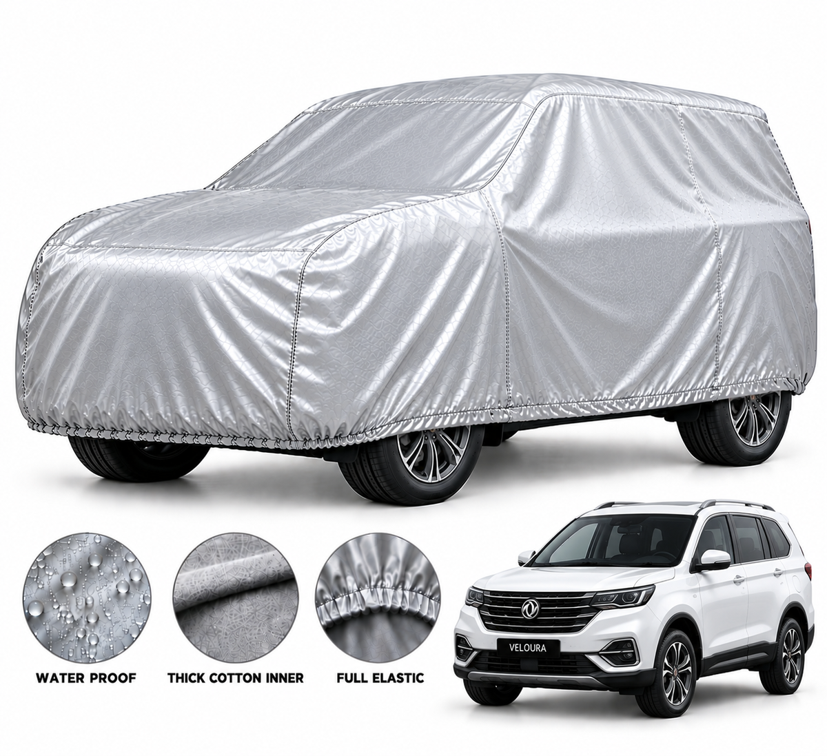 DFSK Glory 580 Pro car cover in Silver — Veloura waterproof PVC cotton
