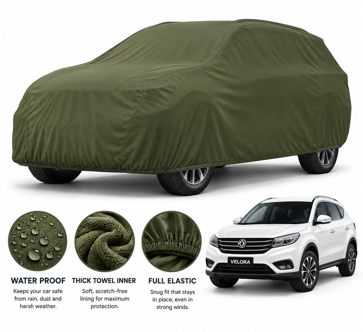 DFSK Glory 580 PRO car cover in Green — Veloura waterproof microfiber