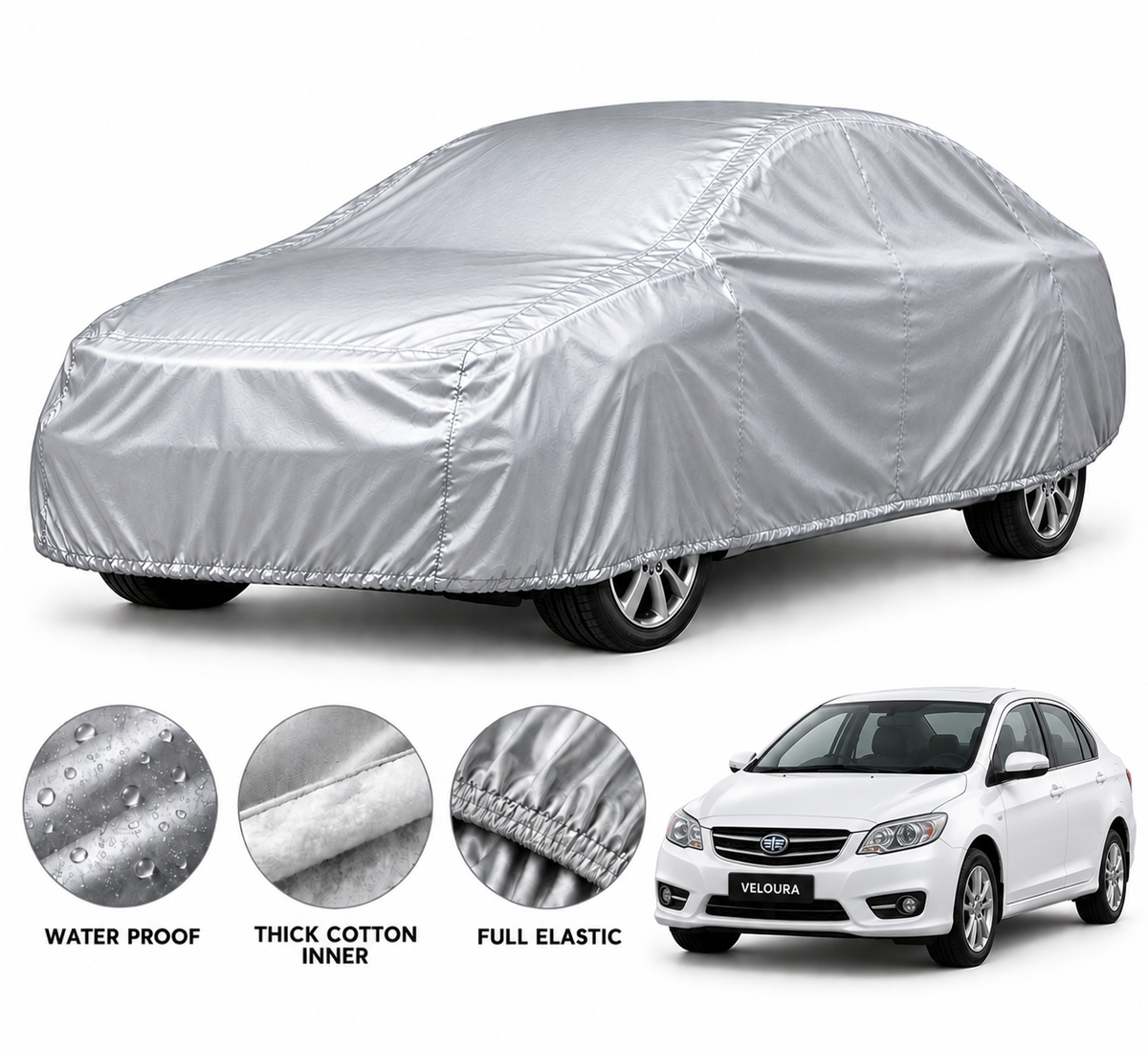 FAW V2 car cover in Silver — Veloura waterproof PVC cotton