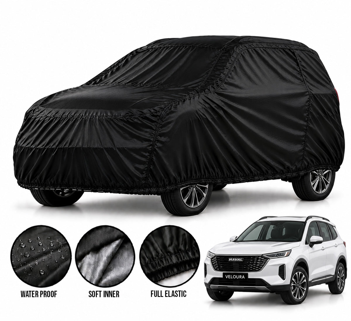 Haval H6 car cover in Black — Veloura waterproof parachute