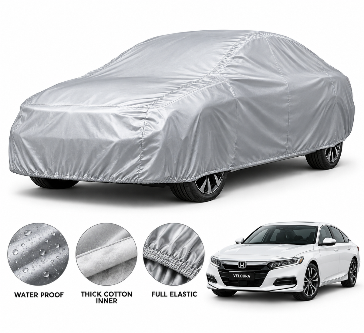 Honda Accord car cover in Silver — Veloura waterproof PVC cotton