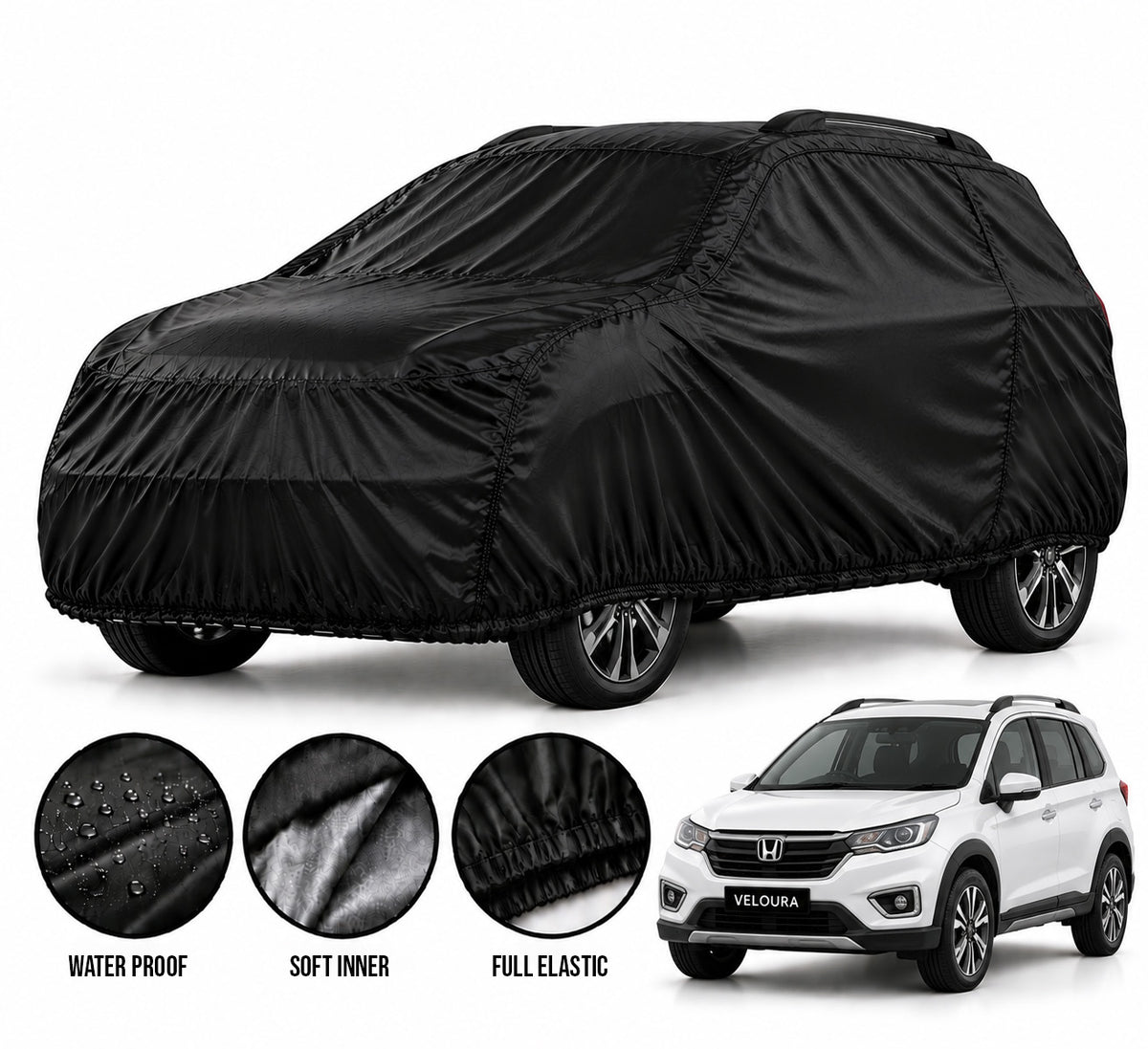 Honda BRV car cover in Black — Veloura waterproof parachute