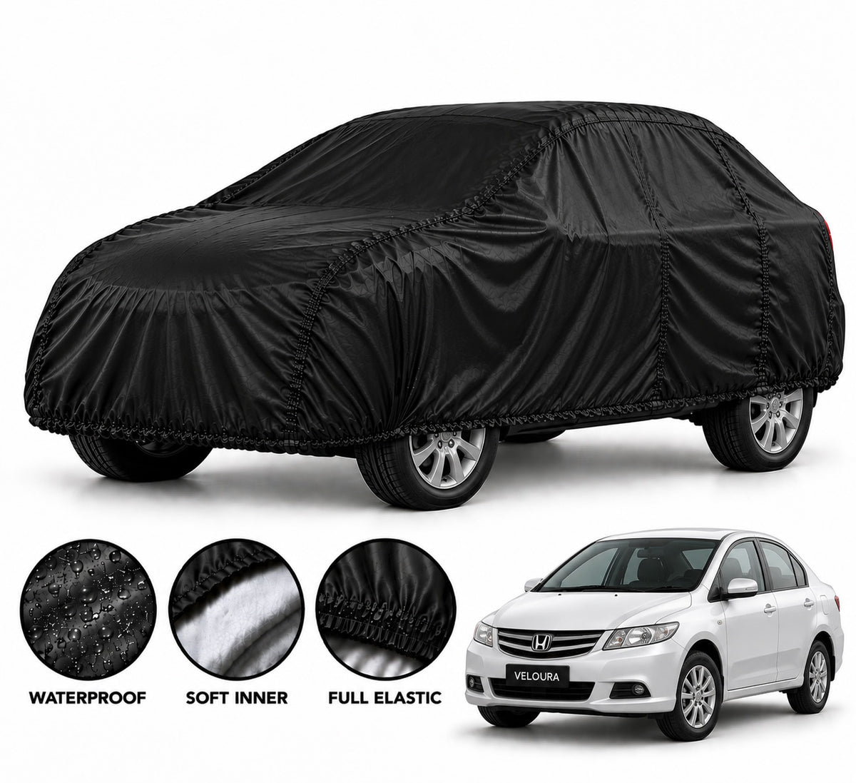 Honda City car cover in Black — Veloura waterproof parachute