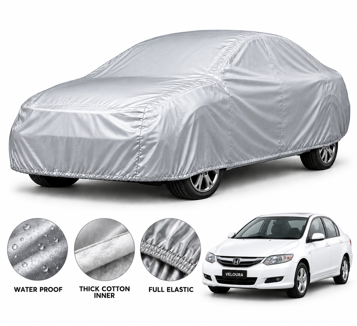 Honda City 2008 car cover in Silver — Veloura waterproof PVC cotton