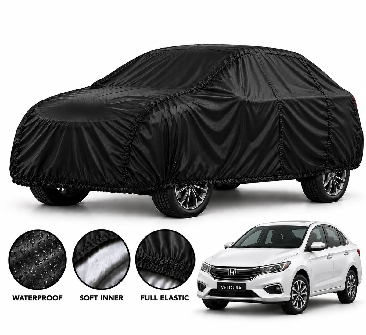 Honda City car cover in Black — Veloura waterproof parachute