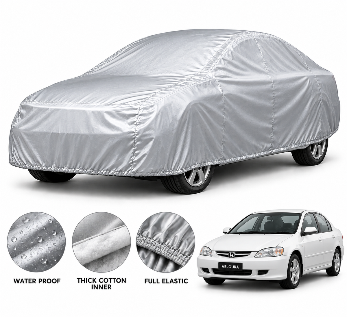 Honda Civic 2002-2005 car cover in Silver — Veloura waterproof PVC cotton