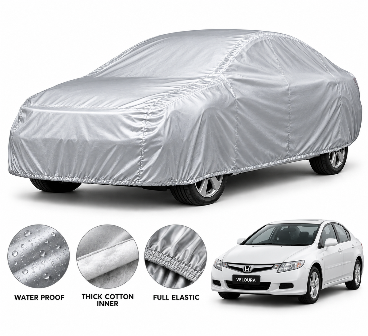 Honda Civic 2006-2012 car cover in Silver — Veloura waterproof PVC cotton