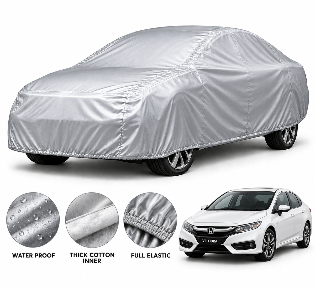 Honda Civic 2013-2016 car cover in Silver — Veloura waterproof PVC cotton