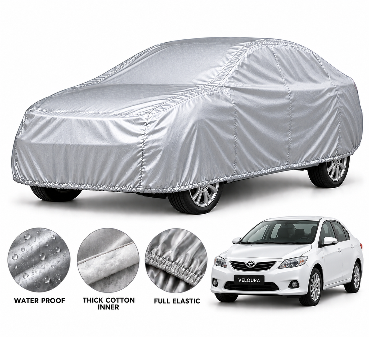 Toyota Corolla 2009-2014 car cover in Silver — Veloura waterproof PVC cotton