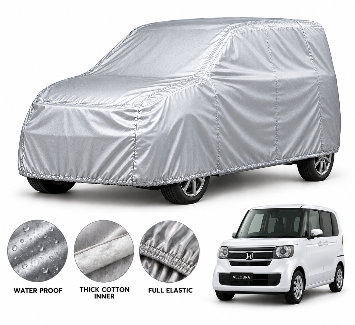 Honda N-One car cover in Silver — Veloura waterproof PVC cotton
