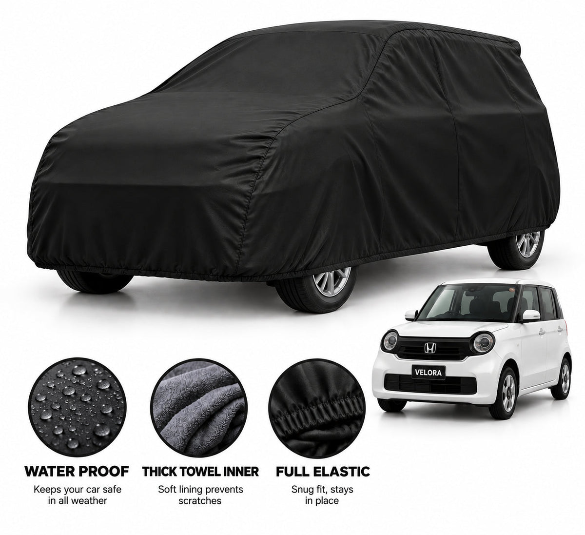 Honda N-One car cover in Black — Veloura waterproof microfiber