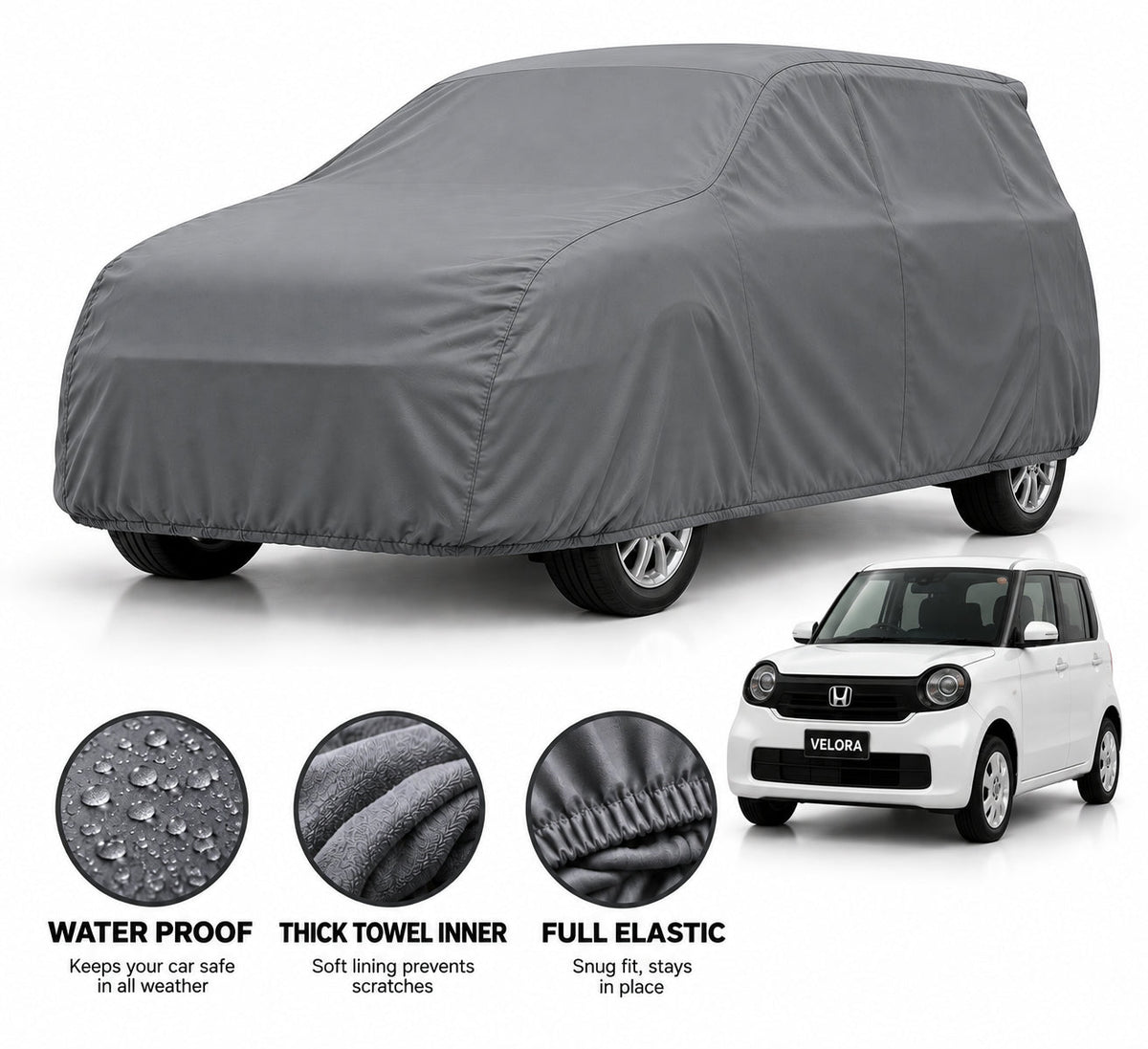 Honda N-One car cover in Grey — Veloura waterproof microfiber