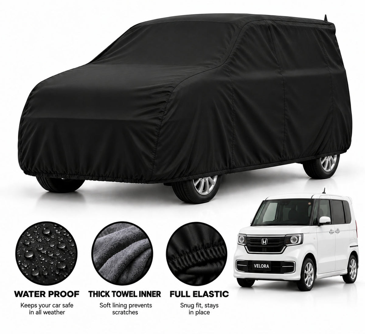 Honda N-One Wagon car cover in Black — Veloura waterproof microfiber