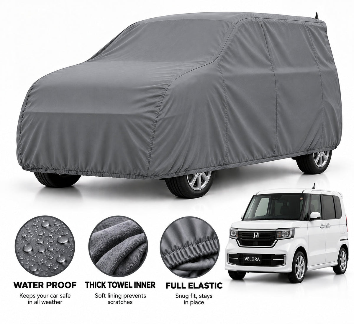 Honda N-One Wagon car cover in Grey — Veloura waterproof microfiber