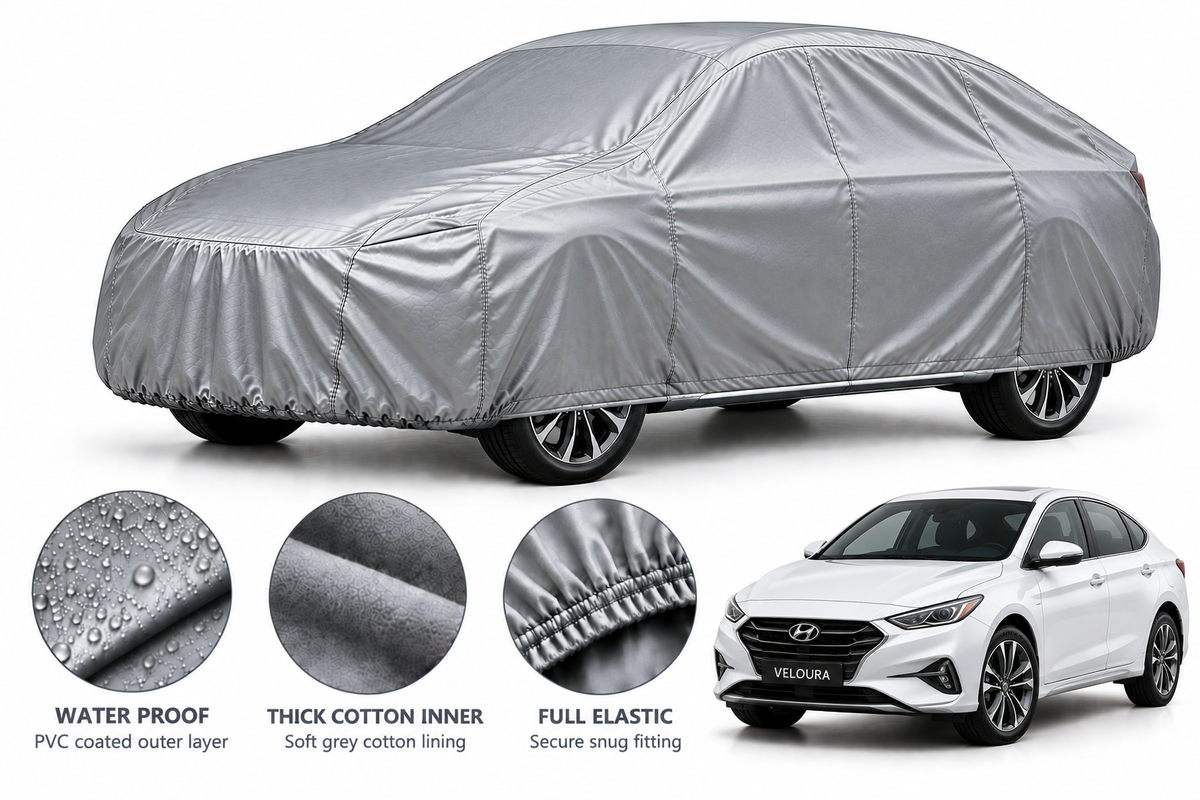 Hyundai Elantra car cover in Silver — Veloura waterproof PVC cotton