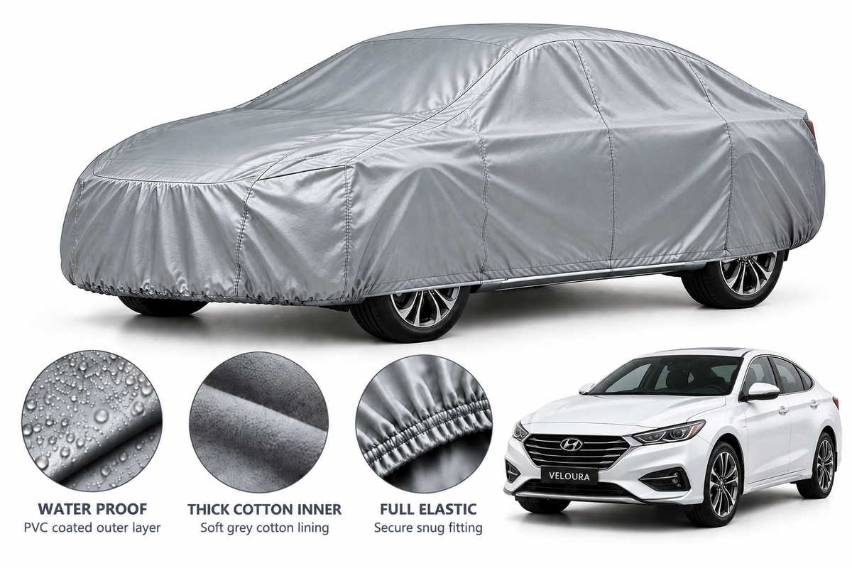 Hyundai Sonata car cover in Silver — Veloura waterproof PVC cotton