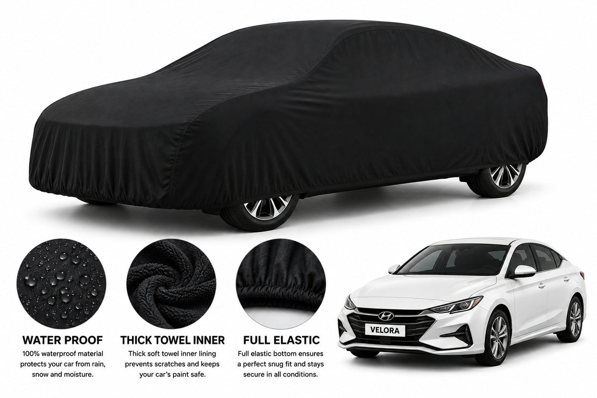 Hyundai Elantra car cover in Black — Veloura waterproof microfiber