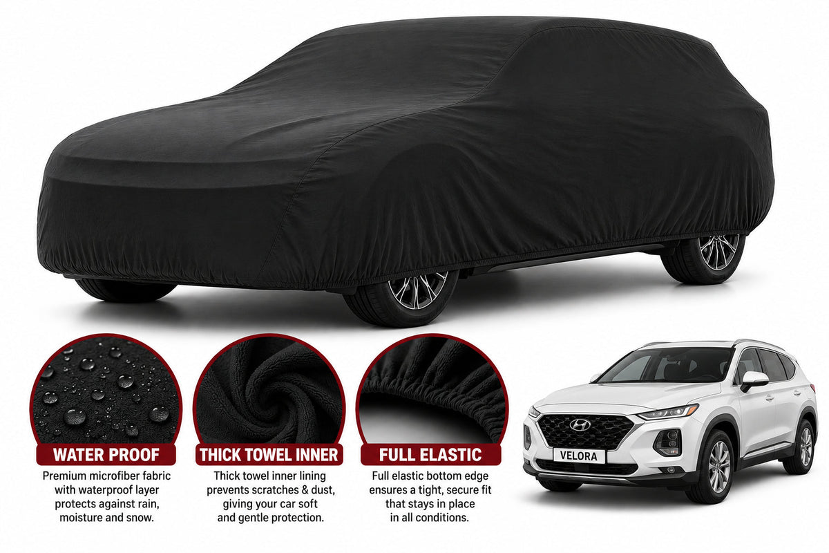 Hyundai Santa Fe car cover in Black — Veloura waterproof microfiber