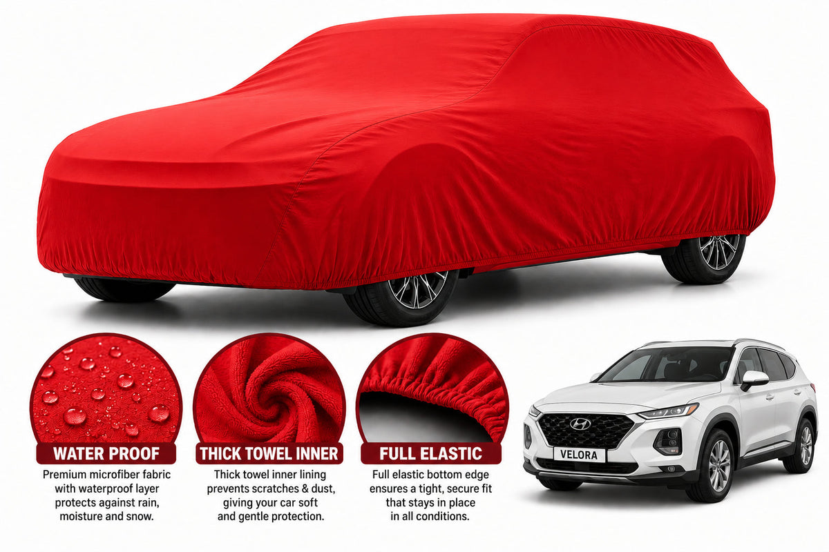 Hyundai Santa Fe car cover in Red — Veloura waterproof microfiber