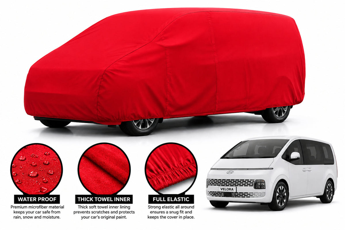 Hyundai Staria car cover in Red — Veloura waterproof microfiber
