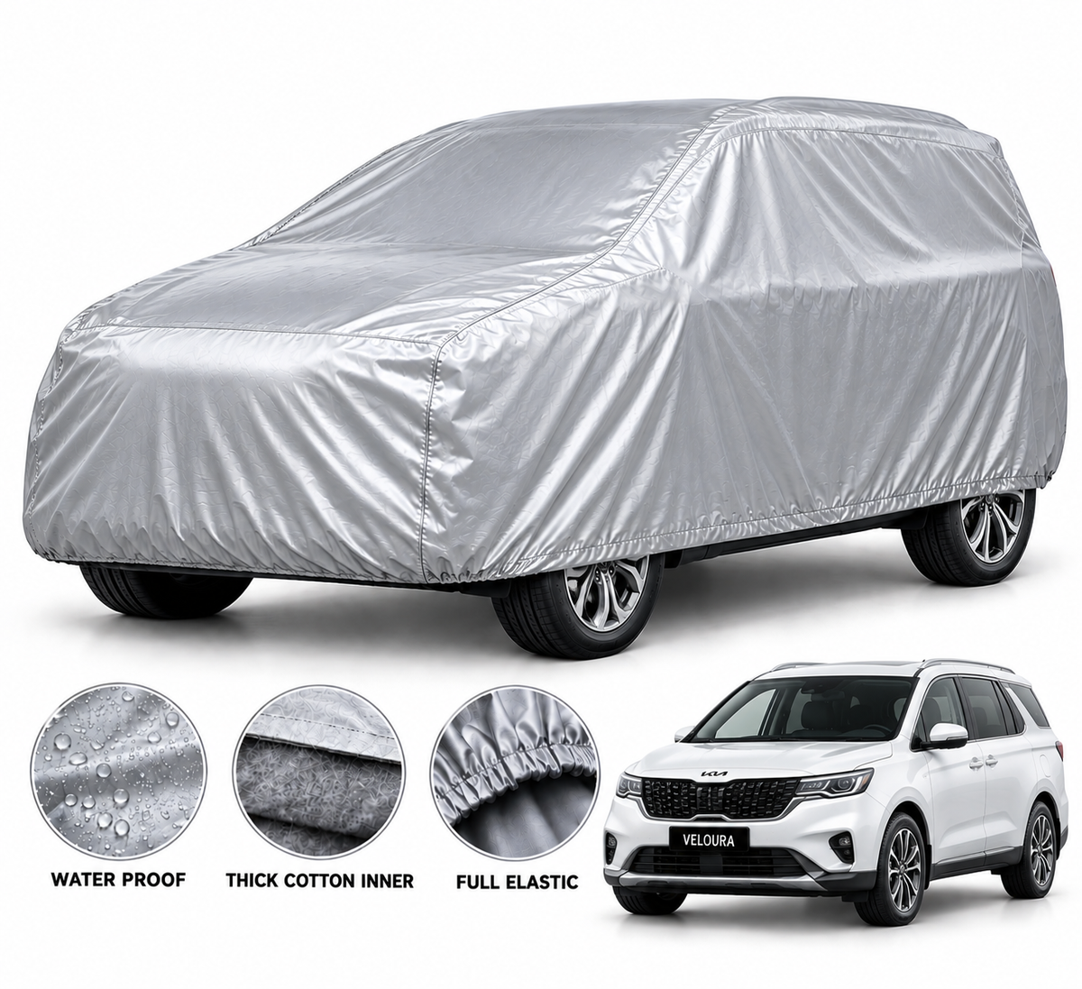 KIA Carnival car cover in Silver — Veloura waterproof PVC cotton