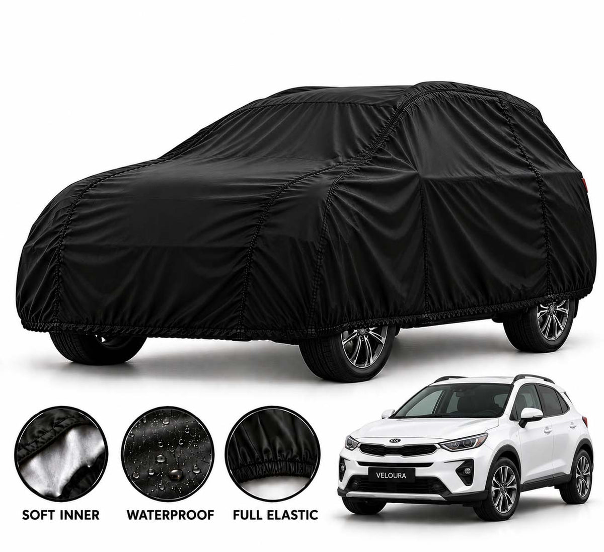 KIA Stonic car cover in Black — Veloura waterproof parachute