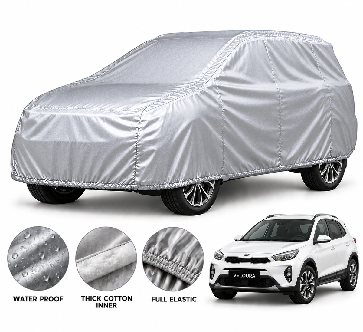KIA Stonic car cover in Silver — Veloura waterproof PVC cotton