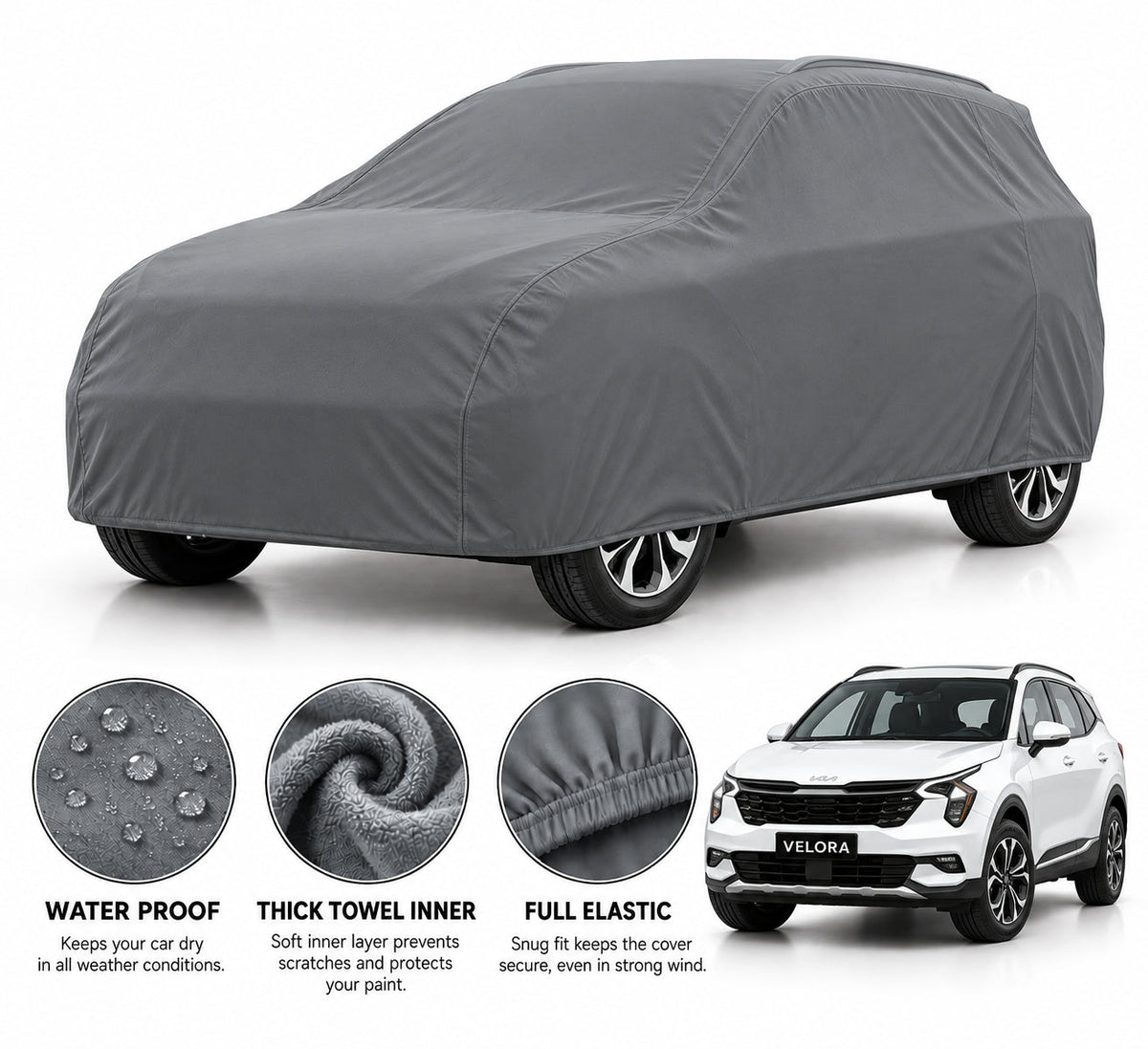 KIA Sportage car cover in Grey — Veloura waterproof microfiber