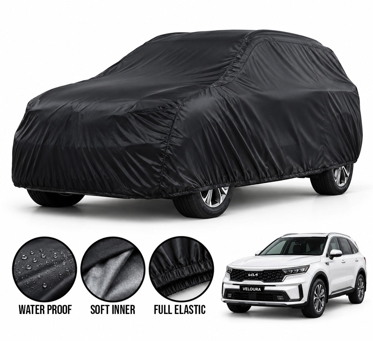 KIA Sorento car cover in Black — Veloura waterproof parachute