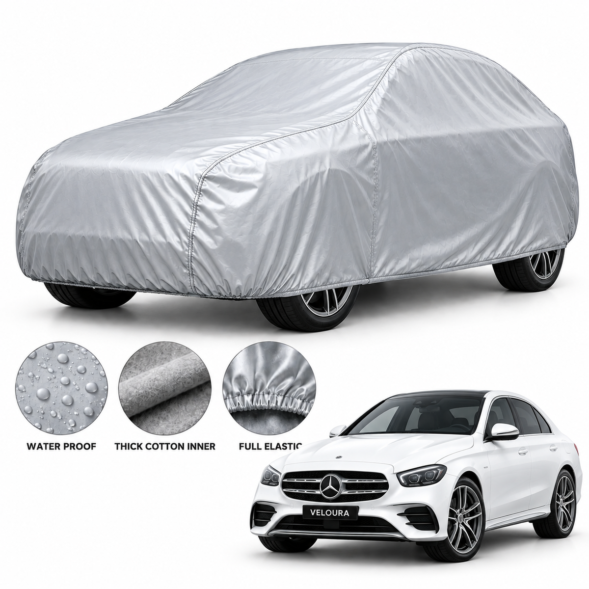 Mercedes Benz car cover in Silver — Veloura waterproof PVC cotton