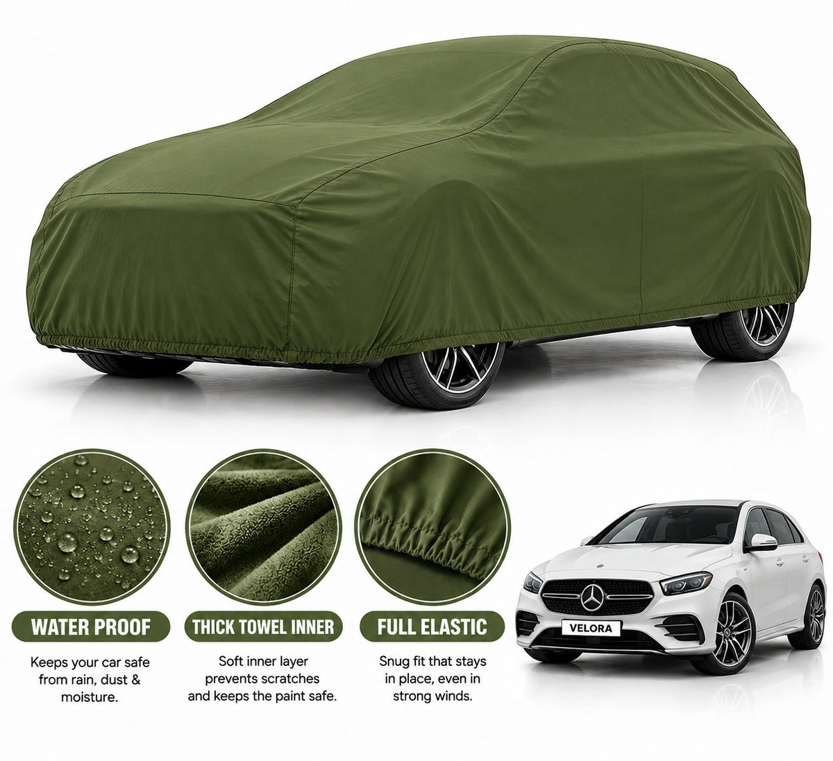 Mercedes A-Class car cover in Green — Veloura waterproof microfiber