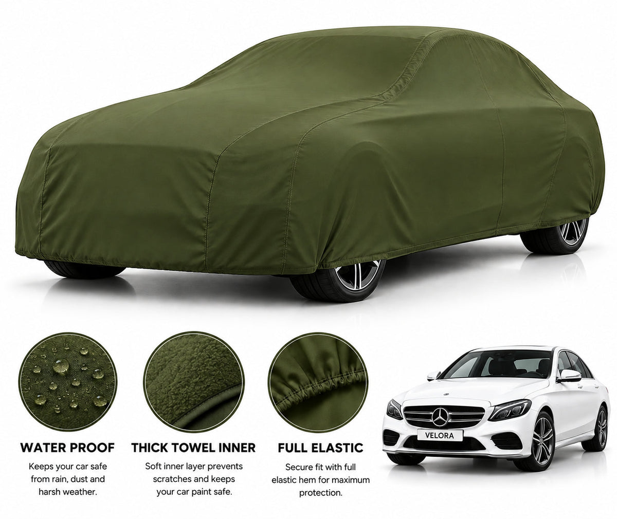 Mercedes Benz C-Class car cover in Green — Veloura waterproof microfiber