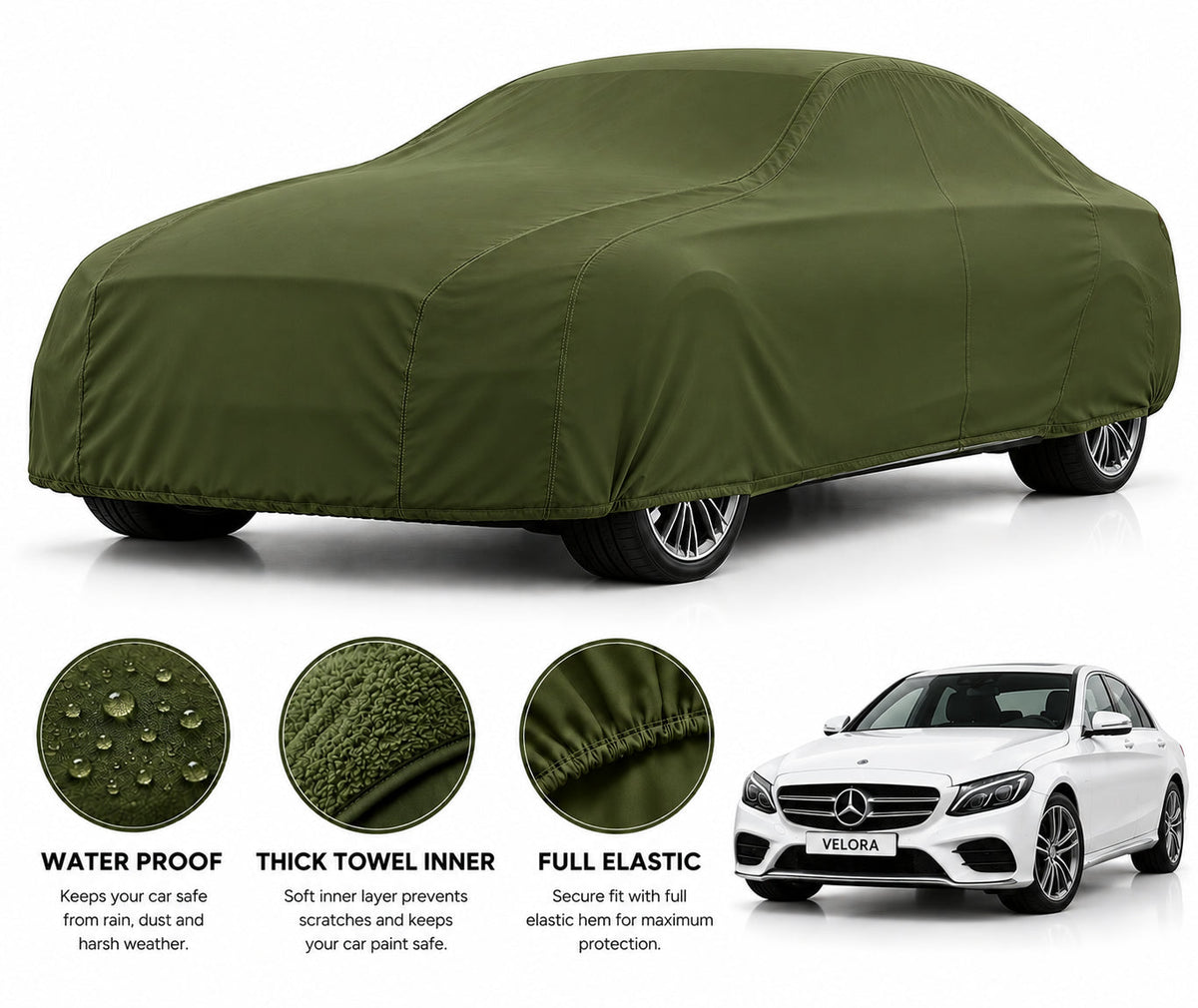 Mercedes Benz E-Class car cover in Green — Veloura waterproof microfiber
