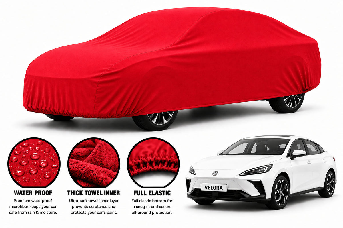 MG 5 EV car cover in Red — Veloura waterproof microfiber