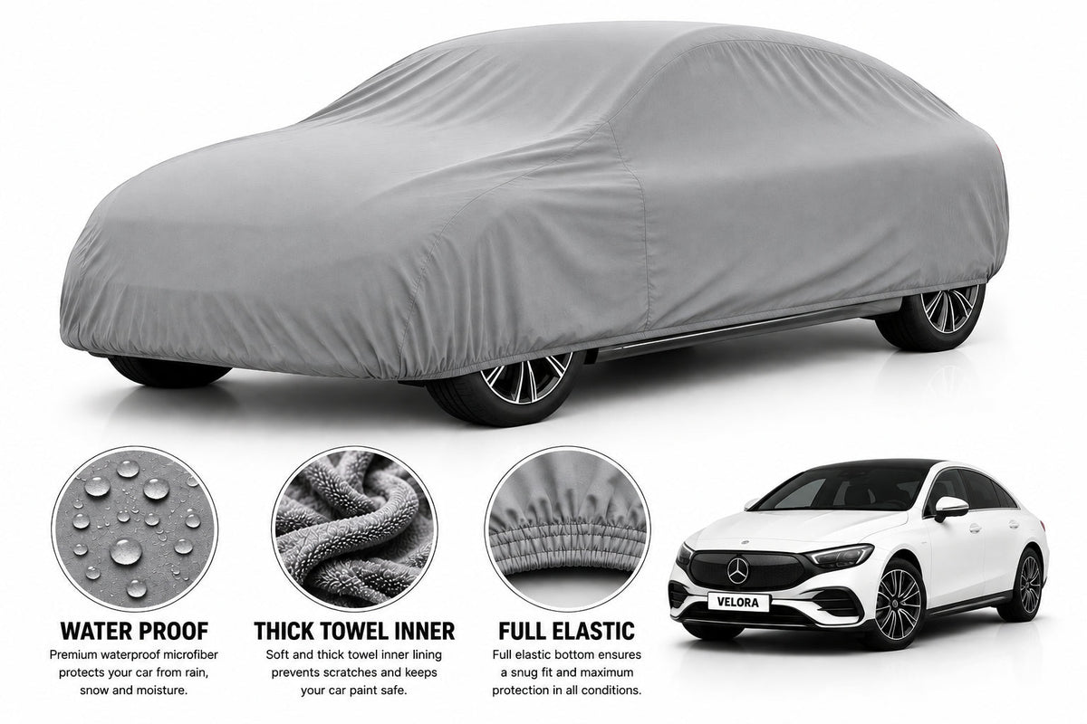 Mercedes EQE car cover in Grey — Veloura waterproof microfiber